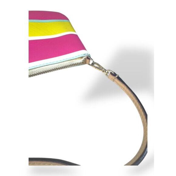 Kate Spade Multicolor Stripe Wristlet Pink Yellow Small Pouch Cute - Picture 5 of 6